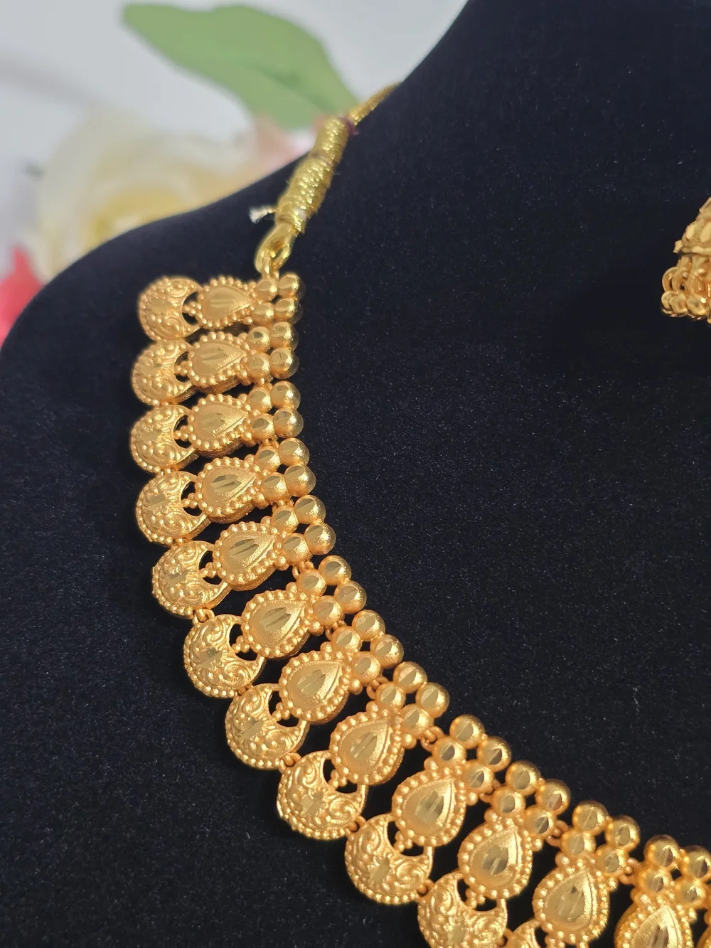Gold-Tone Traditional Coin Necklace with Jhumka Earrings